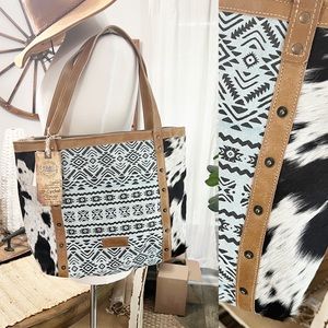 NWT Talisman Tote Bag Leather Hair On Upcycled Canvas